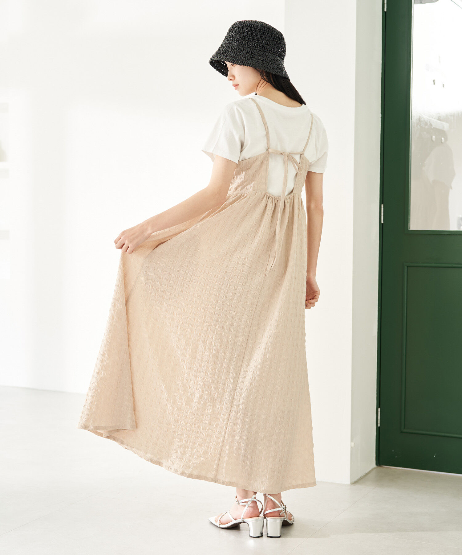 VIS「【新色】【洗える】ふくれチェックキャミワンピース」|ワンピース|