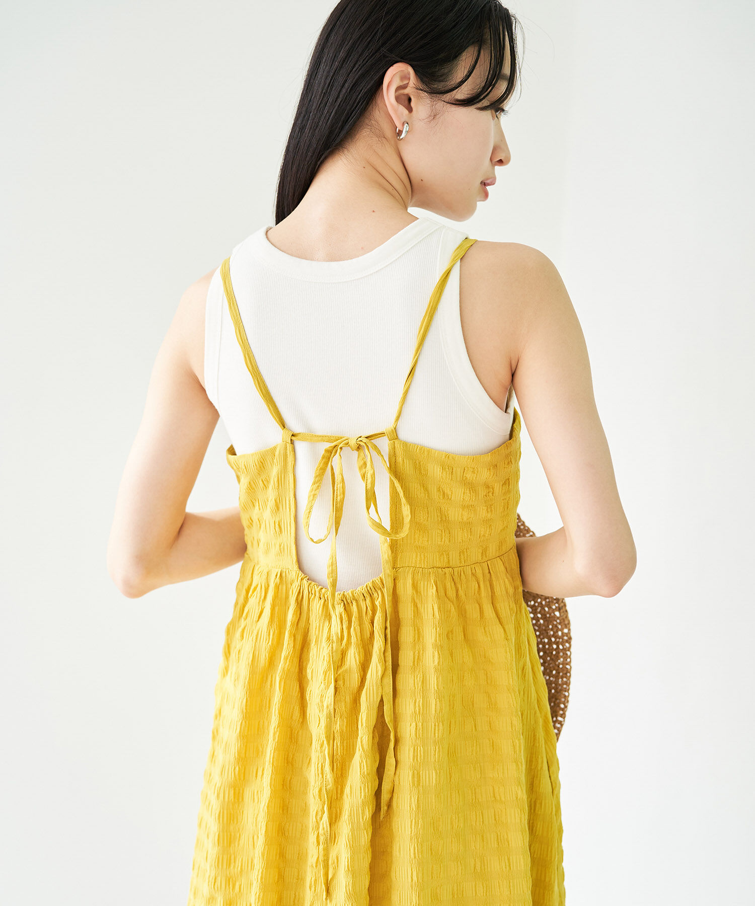 VIS「【新色】【洗える】ふくれチェックキャミワンピース」|ワンピース|