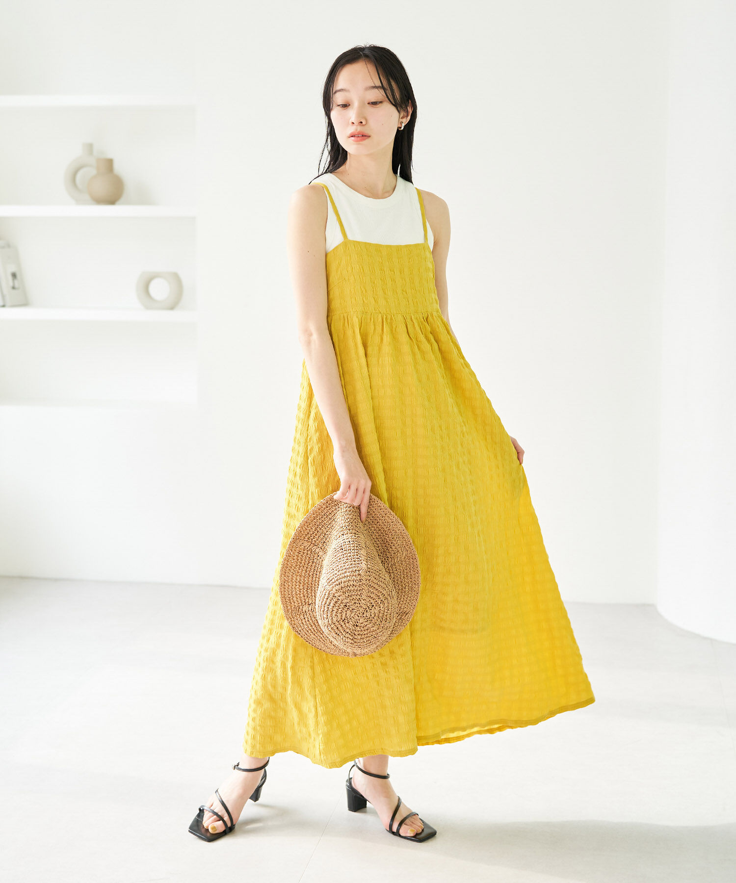 VIS「【新色】【洗える】ふくれチェックキャミワンピース」|ワンピース|