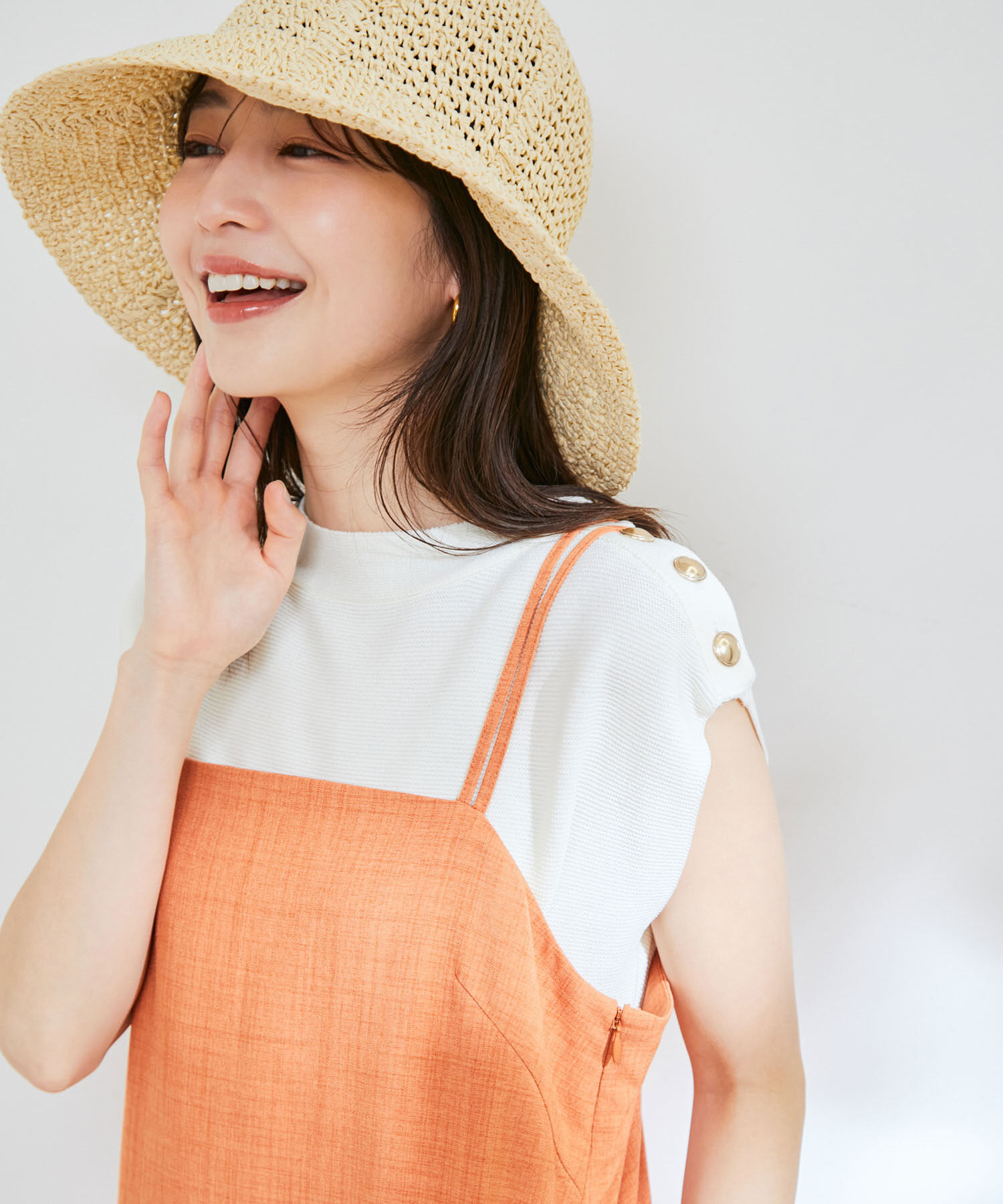 VIS「ゴールド釦アクセントフレンチスリーブニット」|ニット・セーター|