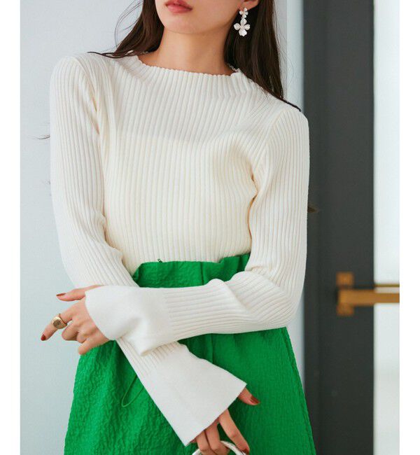 VIS「【洗える】モックネック袖スリットリブニット」|ニット・セーター|生成メイン