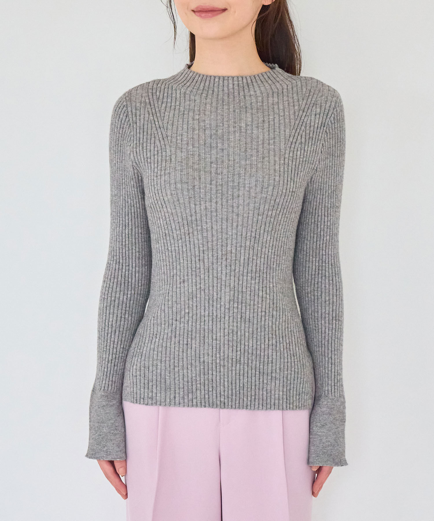 VIS「【洗える】モックネック袖スリットリブニット」|ニット・セーター|