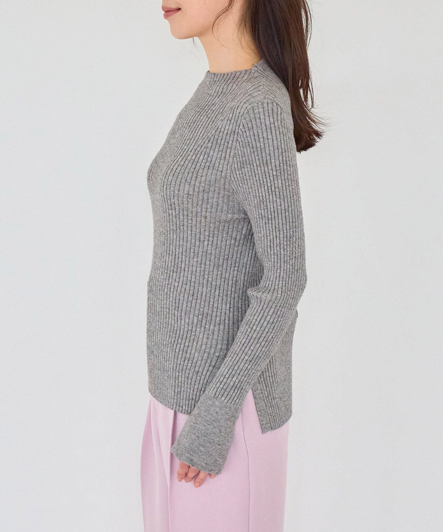 VIS「【洗える】モックネック袖スリットリブニット」|ニット・セーター|