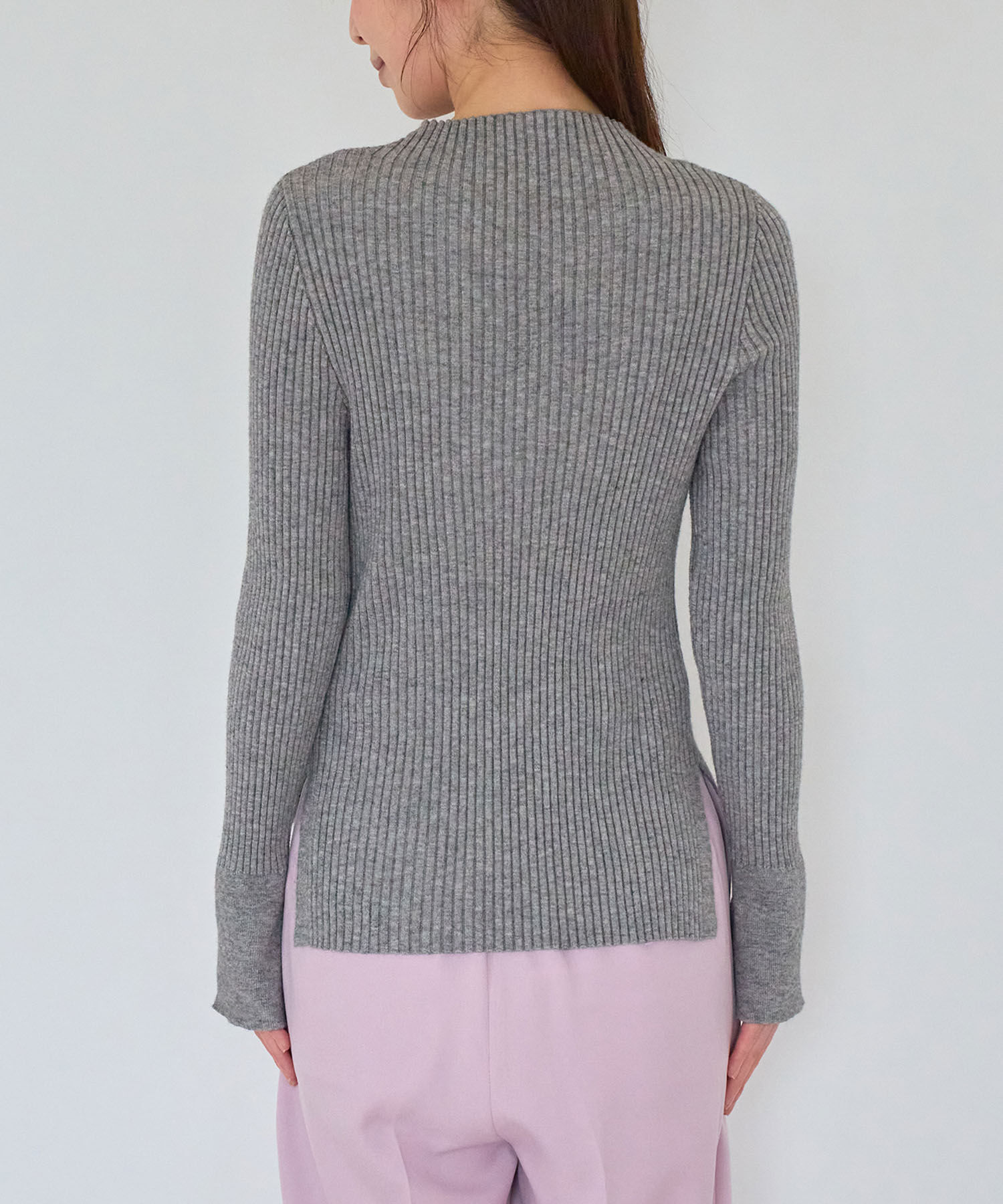 VIS「【洗える】モックネック袖スリットリブニット」|ニット・セーター|