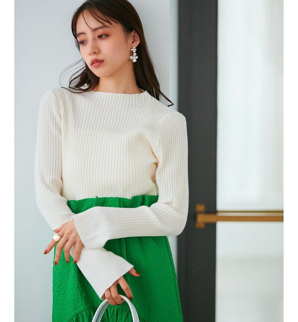 VIS「【洗える】モックネック袖スリットリブニット」|ニット・セーター|