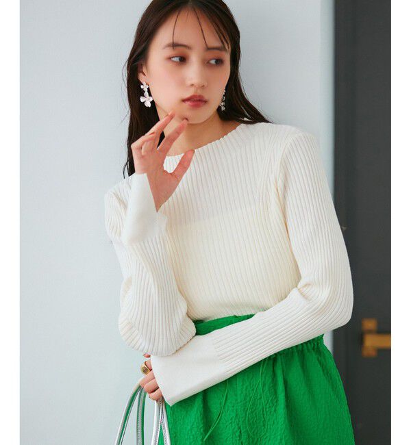 VIS「【洗える】モックネック袖スリットリブニット」|ニット・セーター|