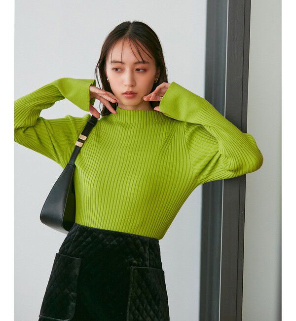 VIS「【洗える】モックネック袖スリットリブニット」|ニット・セーター|