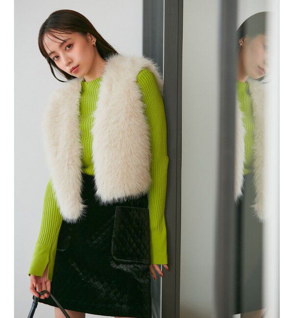 VIS「【洗える】モックネック袖スリットリブニット」|ニット・セーター|