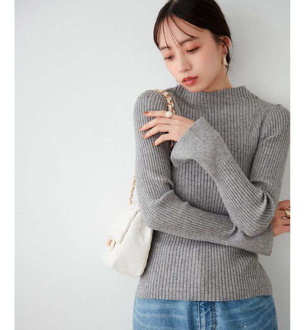 VIS「【洗える】モックネック袖スリットリブニット」|ニット・セーター|