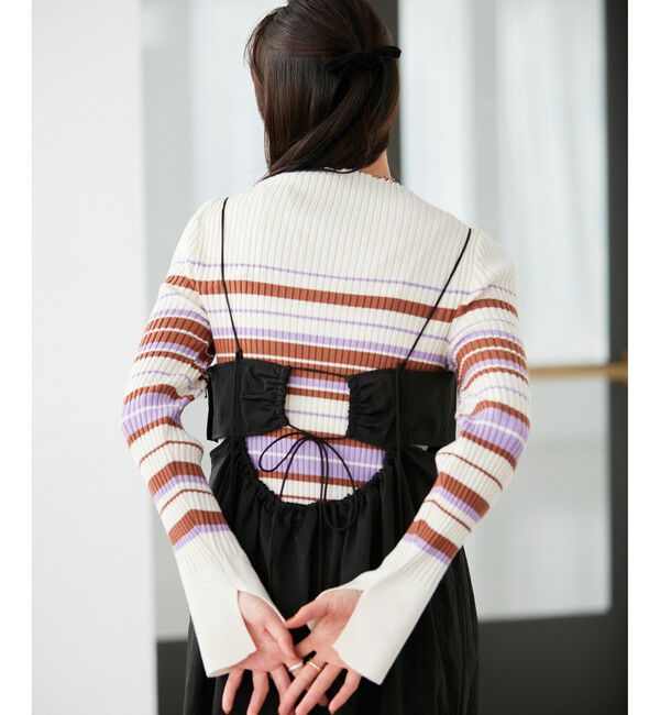 VIS「【洗える】モックネック袖スリットリブニット」|ニット・セーター|