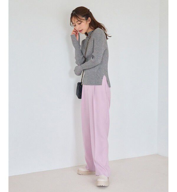 VIS「【洗える】モックネック袖スリットリブニット」|ニット・セーター|