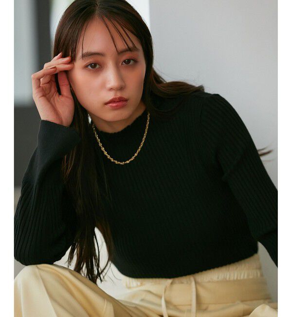 VIS「【洗える】モックネック袖スリットリブニット」|ニット・セーター|