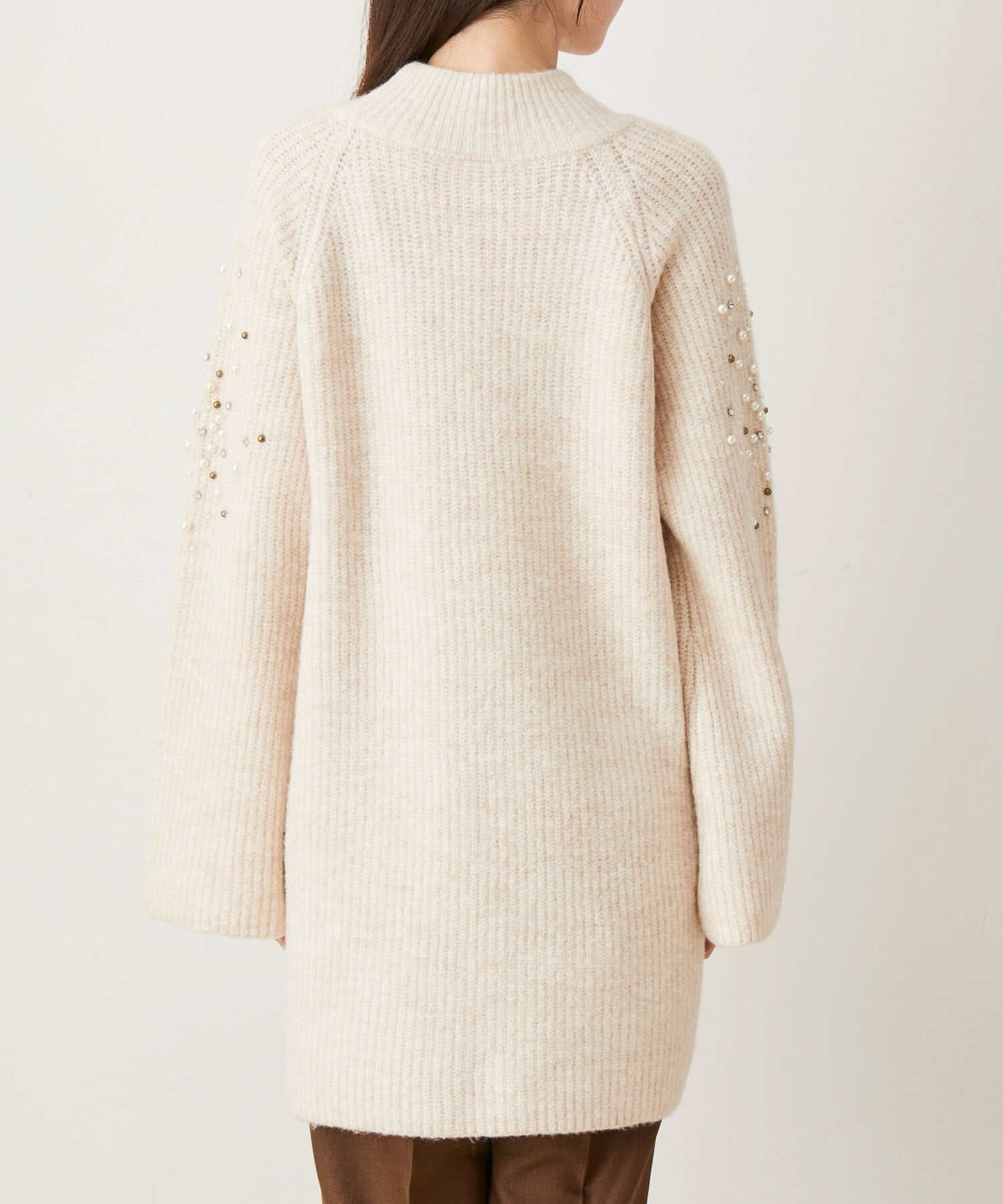 VIS「パール＆ビーズアクセントスリーブミニ丈ニットワンピース」|ワンピース|