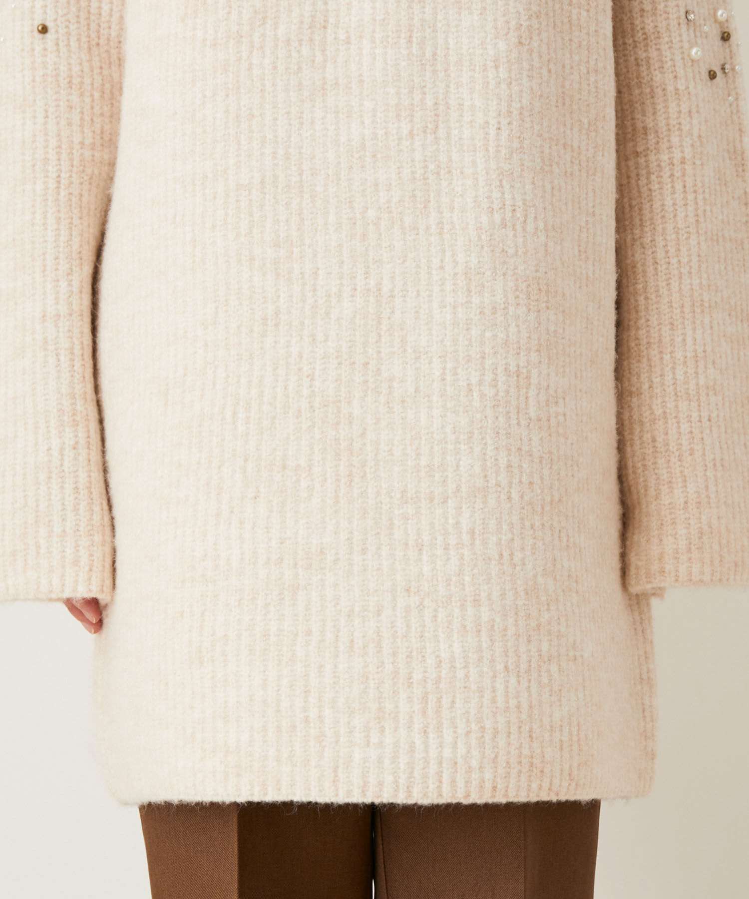 VIS「パール＆ビーズアクセントスリーブミニ丈ニットワンピース」|ワンピース|