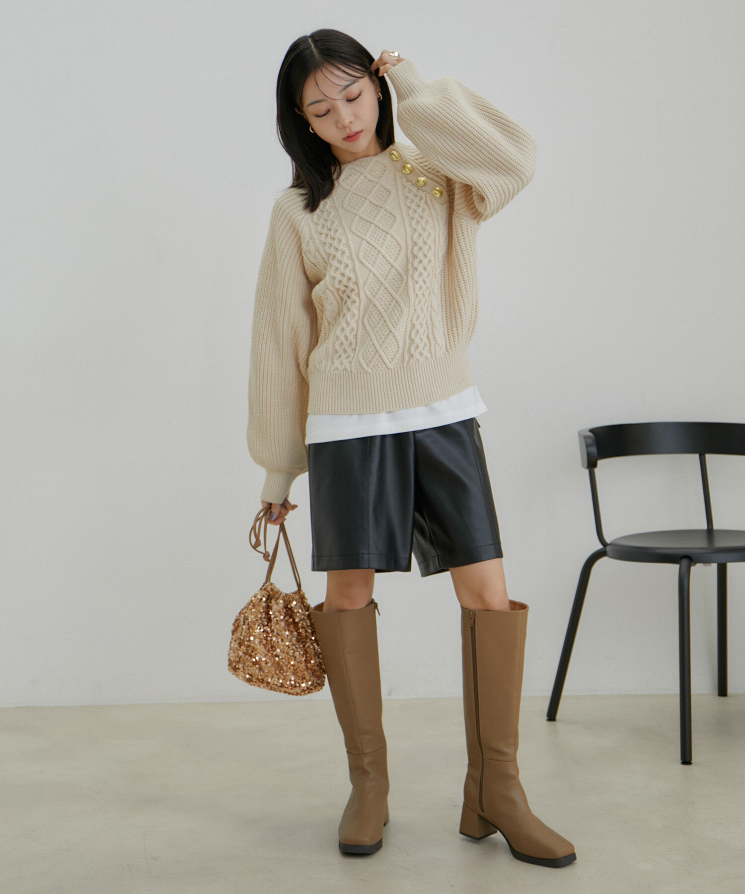 VIS「【洗える】メタル釦ケーブルニット【WEB・アウトレット限定】」|ニット・セーター|