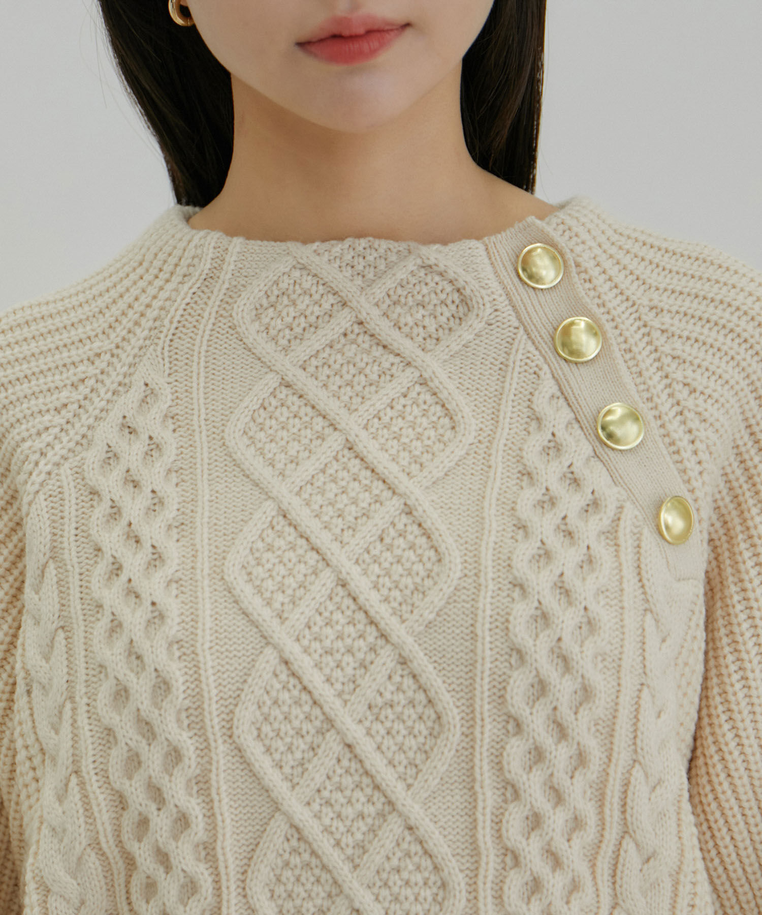 VIS「【洗える】メタル釦ケーブルニット【WEB・アウトレット限定】」|ニット・セーター|