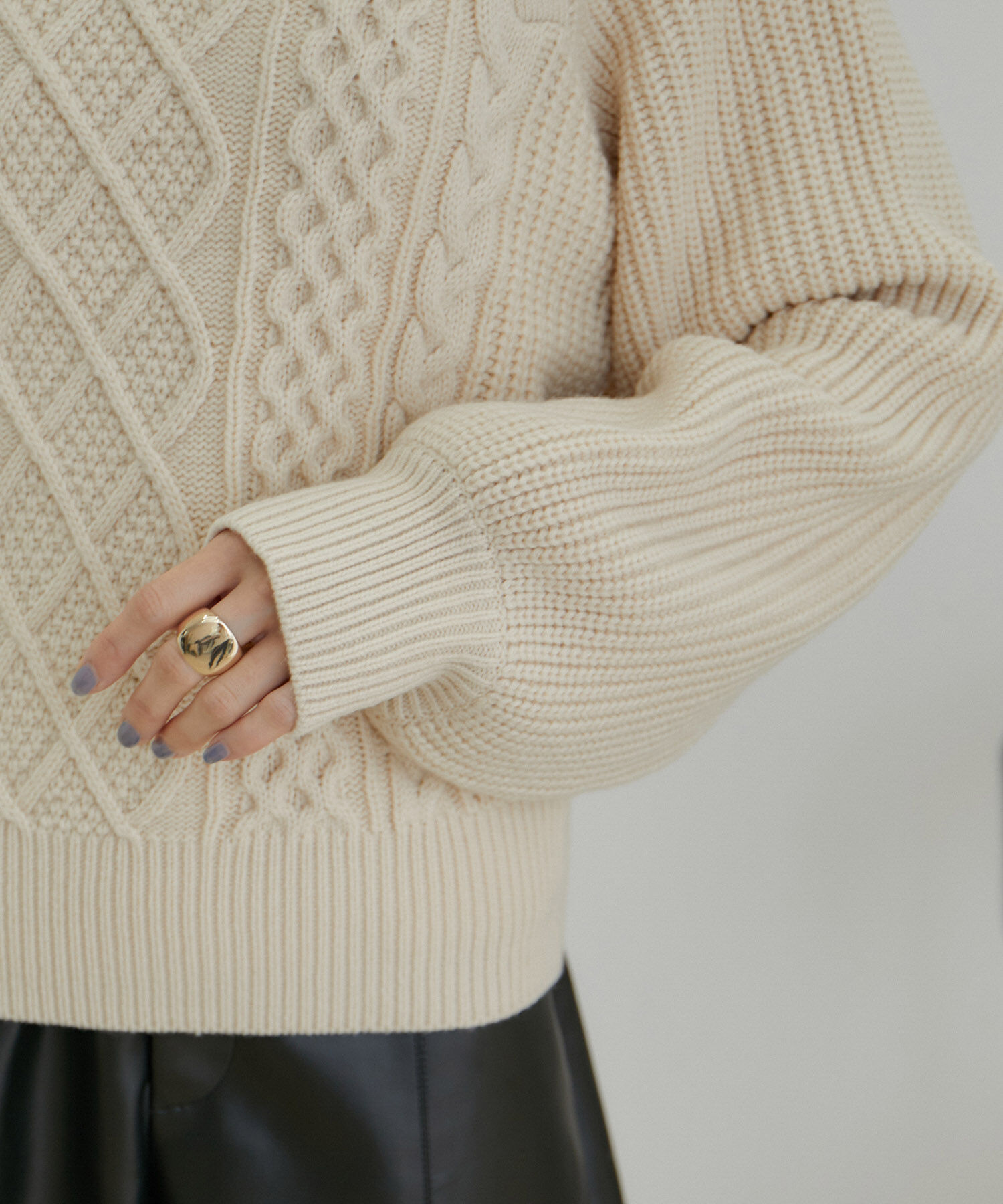 VIS「【洗える】メタル釦ケーブルニット【WEB・アウトレット限定】」|ニット・セーター|