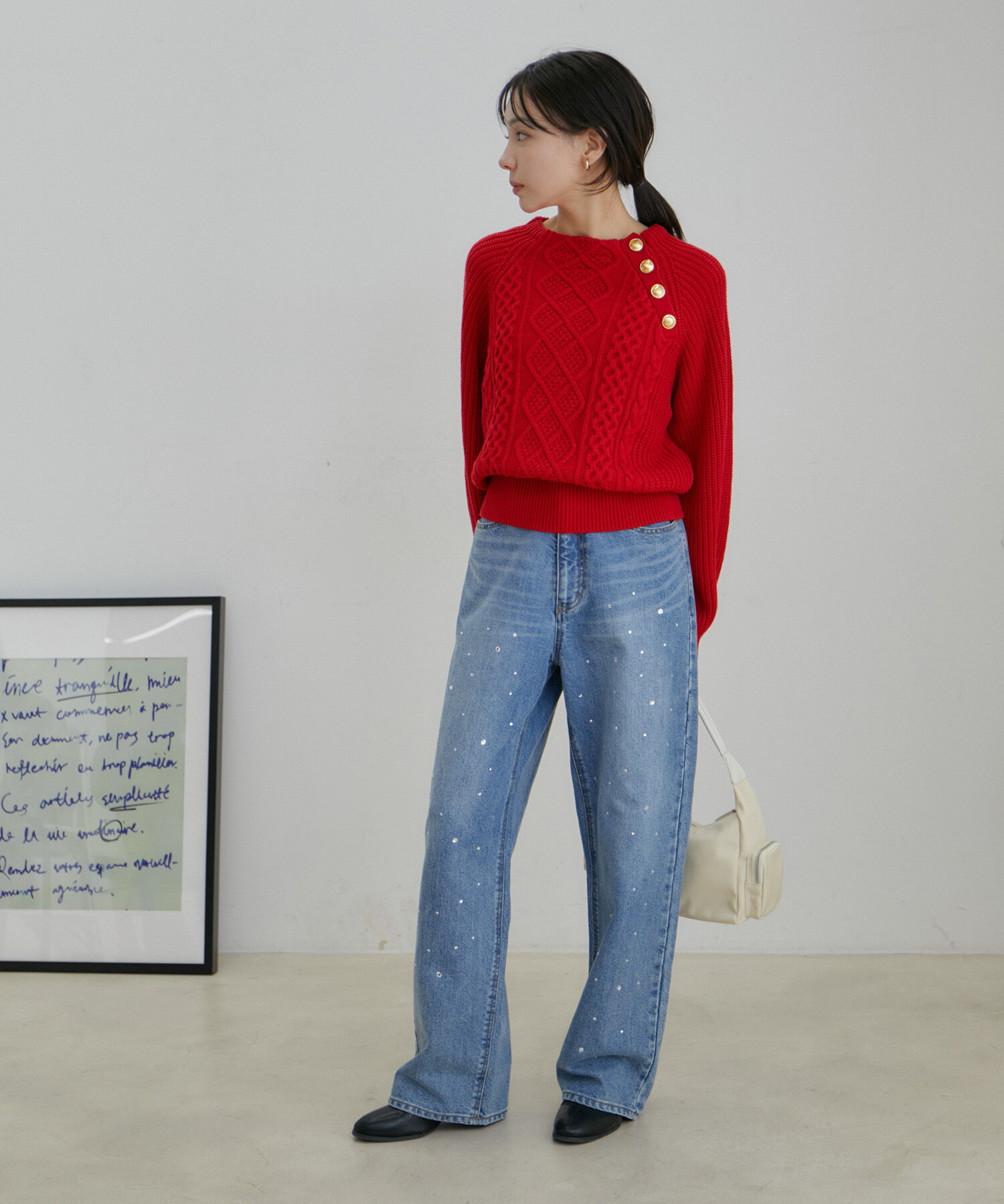 VIS「【洗える】メタル釦ケーブルニット【WEB・アウトレット限定】」|ニット・セーター|