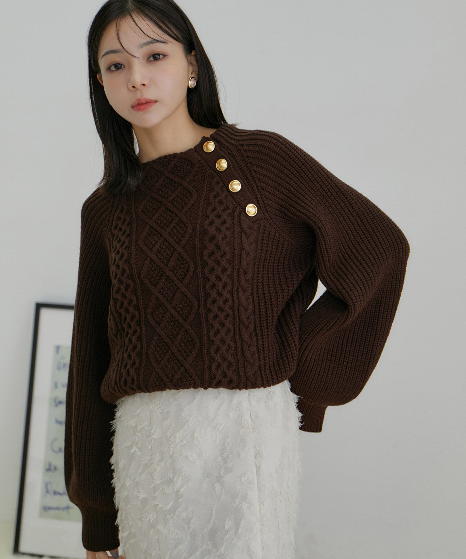 VIS「【洗える】メタル釦ケーブルニット【WEB・アウトレット限定】」|ニット・セーター|