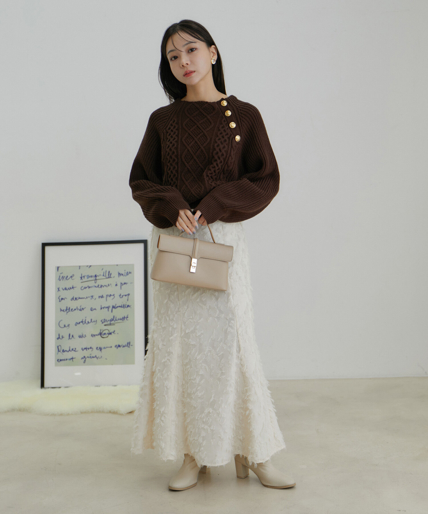 VIS「【洗える】メタル釦ケーブルニット【WEB・アウトレット限定】」|ニット・セーター|