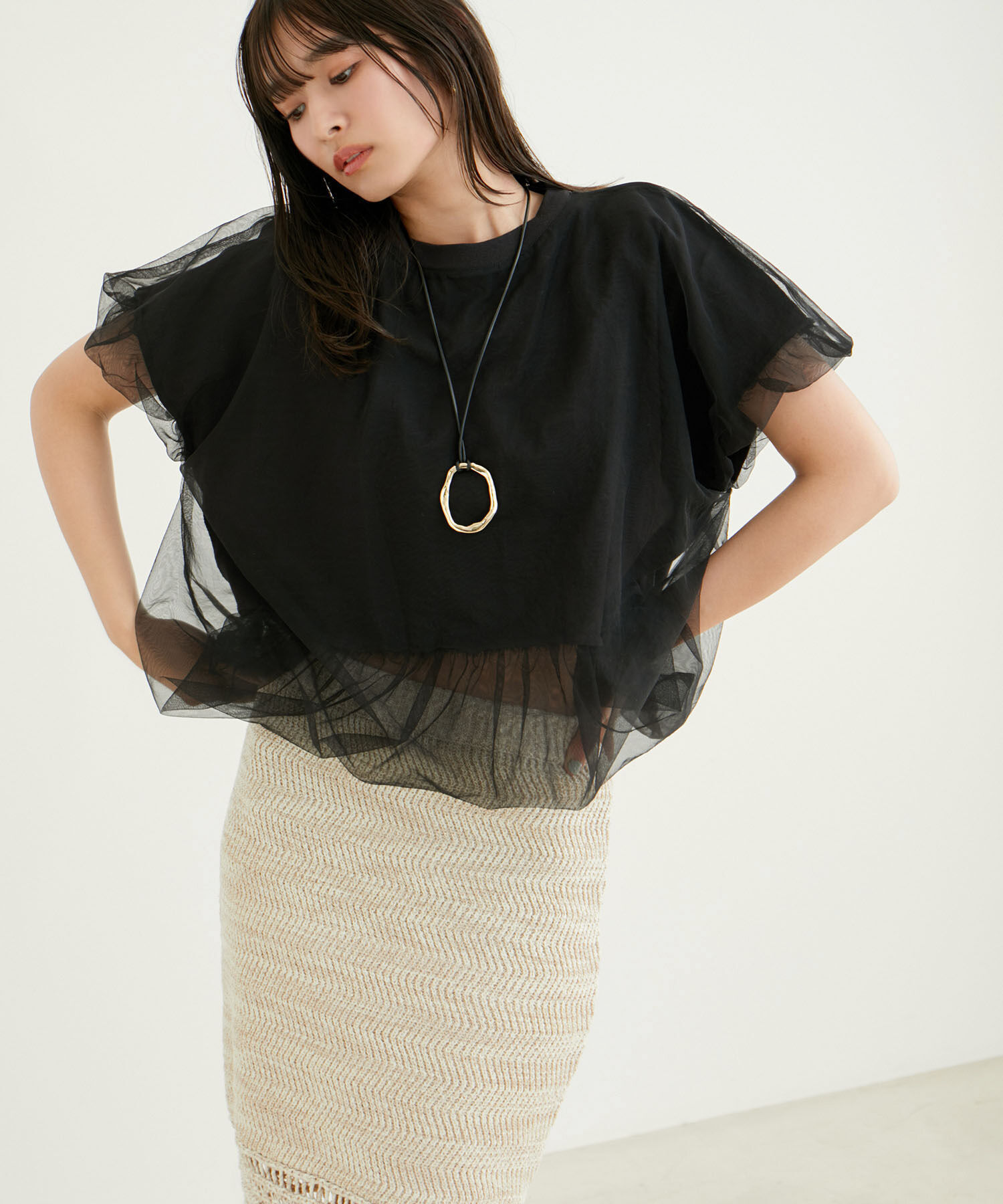 VIS「【2WAY】チュールリバーシブルプルオーバー」|Tシャツ・カットソー|