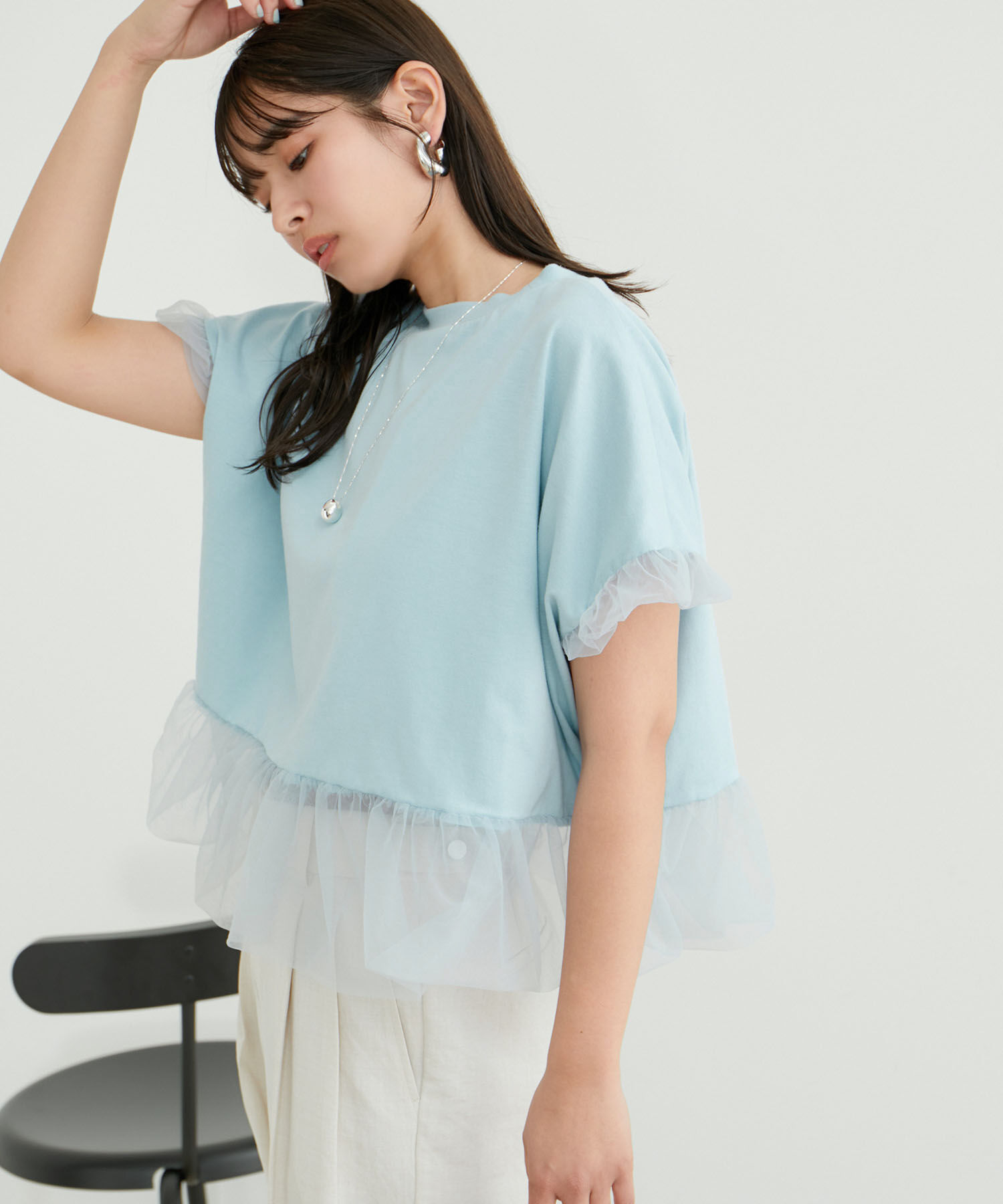 VIS「【2WAY】チュールリバーシブルプルオーバー」|Tシャツ・カットソー|サックス(48)