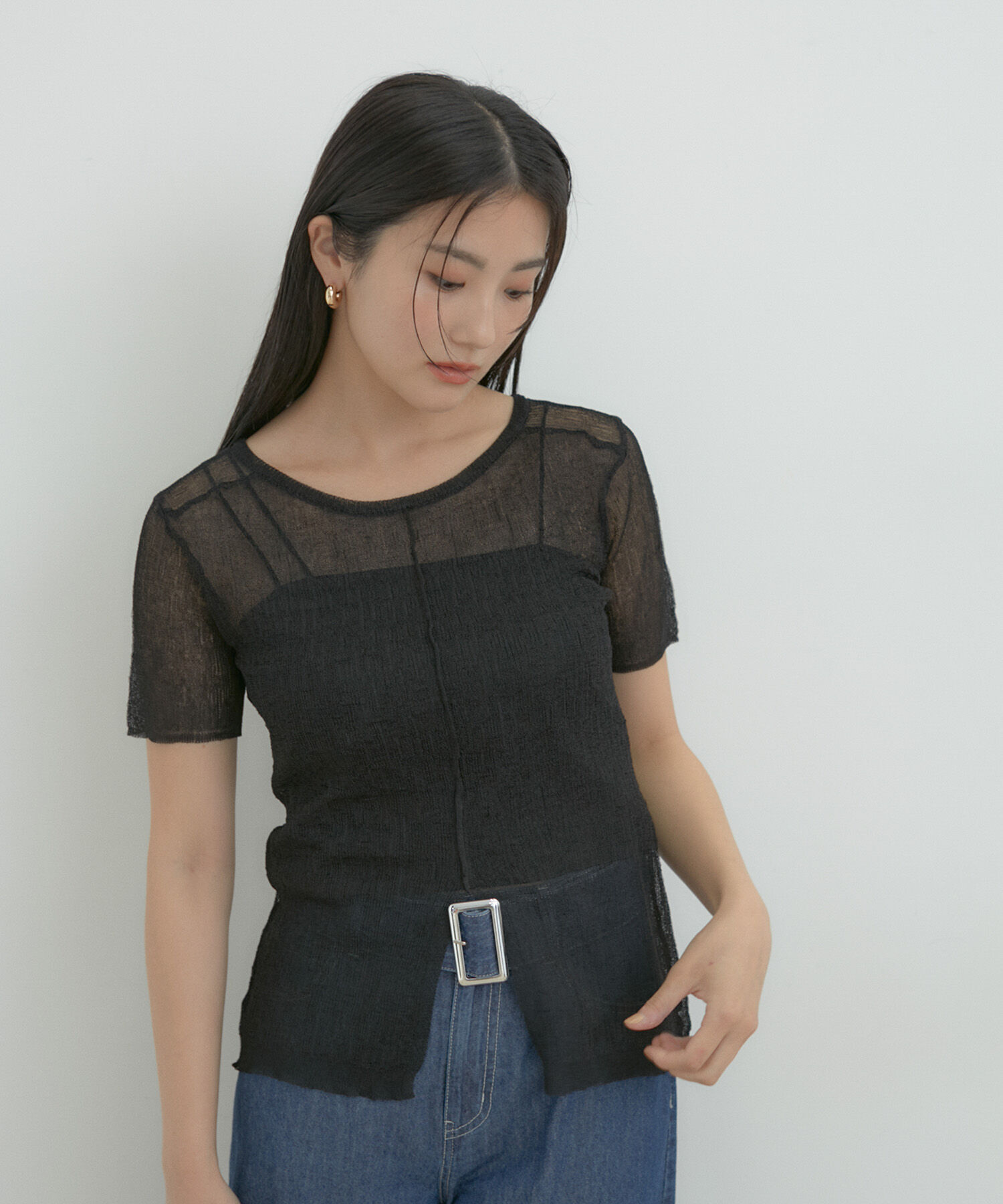 VIS「【洗える】裾スリットシアーニットプルオーバー」|ニット・セーター|