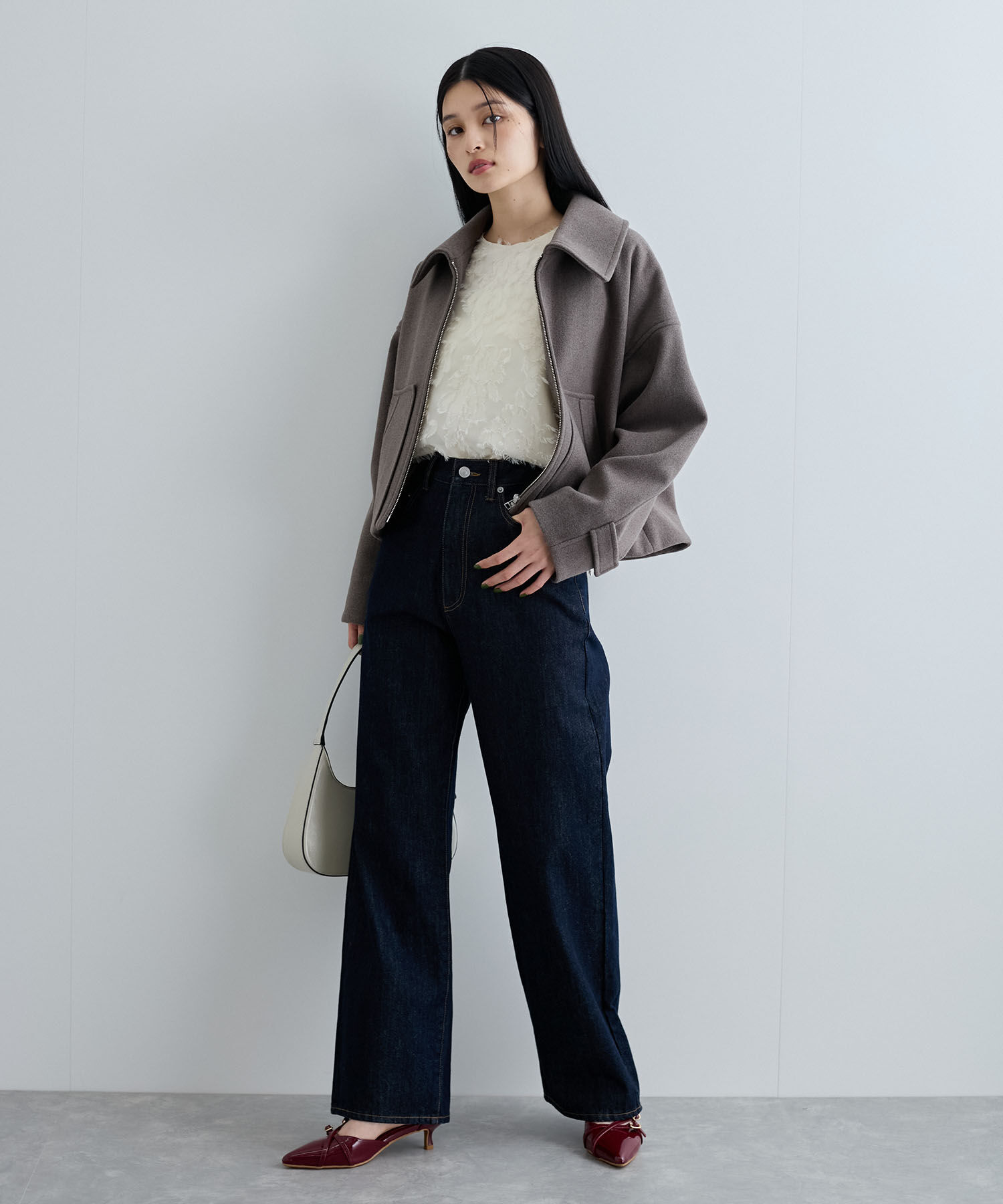 VIS「【洗える】ギャザーショルダージャガードブラウス」|シャツ・ブラウス|