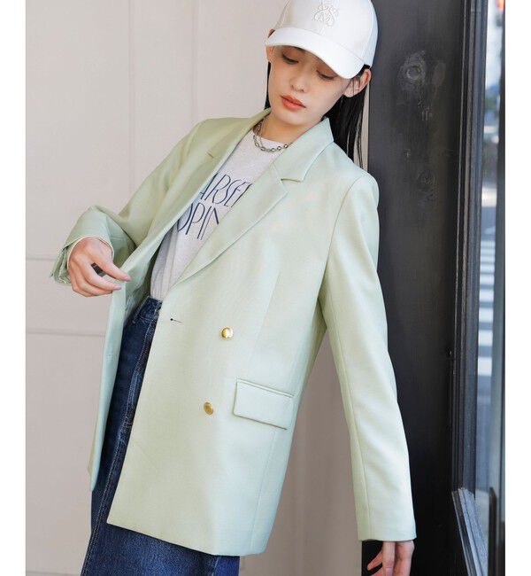 VIS「【美easy】コンフォートツイルWブレスト金ボタンテーラードジャケット【洗える/防シワ/UVケア】」|テーラードジャケット|