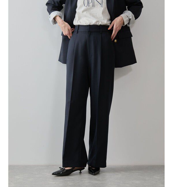 VIS「【美easy】コンフォートツイルワンタックワイドスラックスパンツ【洗える/防シワ/UVケア】」|スラックス|