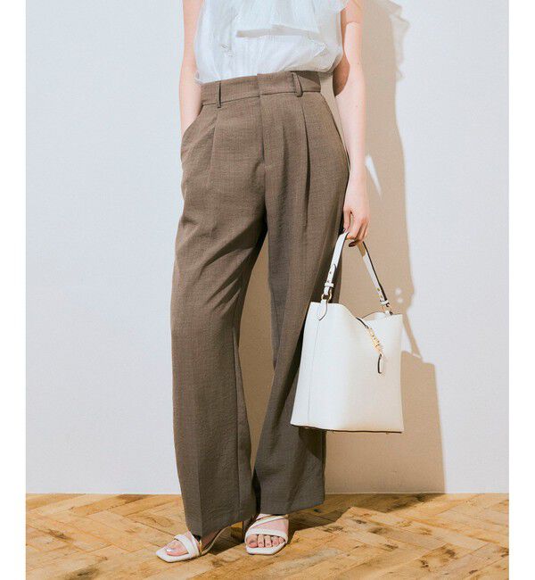 VIS「【美easy】ワンタックワイドスラックスパンツ【接触冷感/洗える】」|スラックス|カーキー系(38)