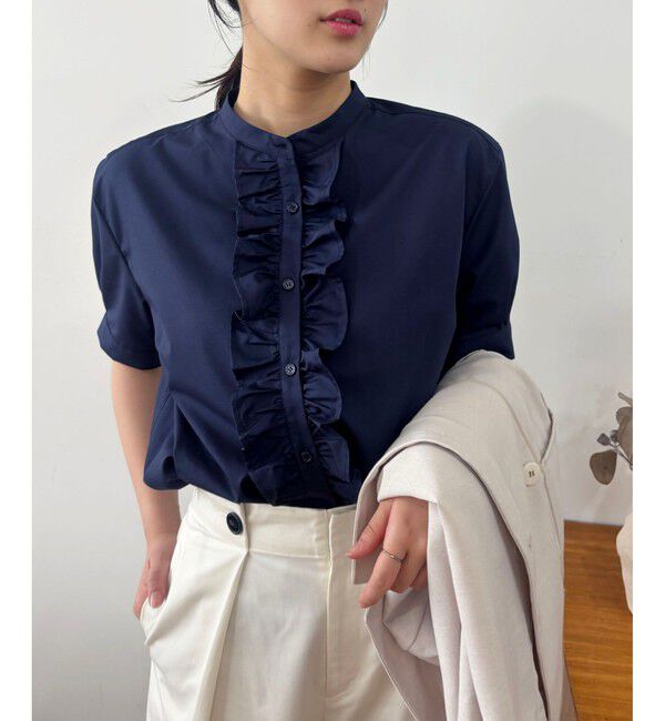 VIS「【WEB限定】フロントフリルディテール半袖ブラウス」|シャツ・ブラウス|