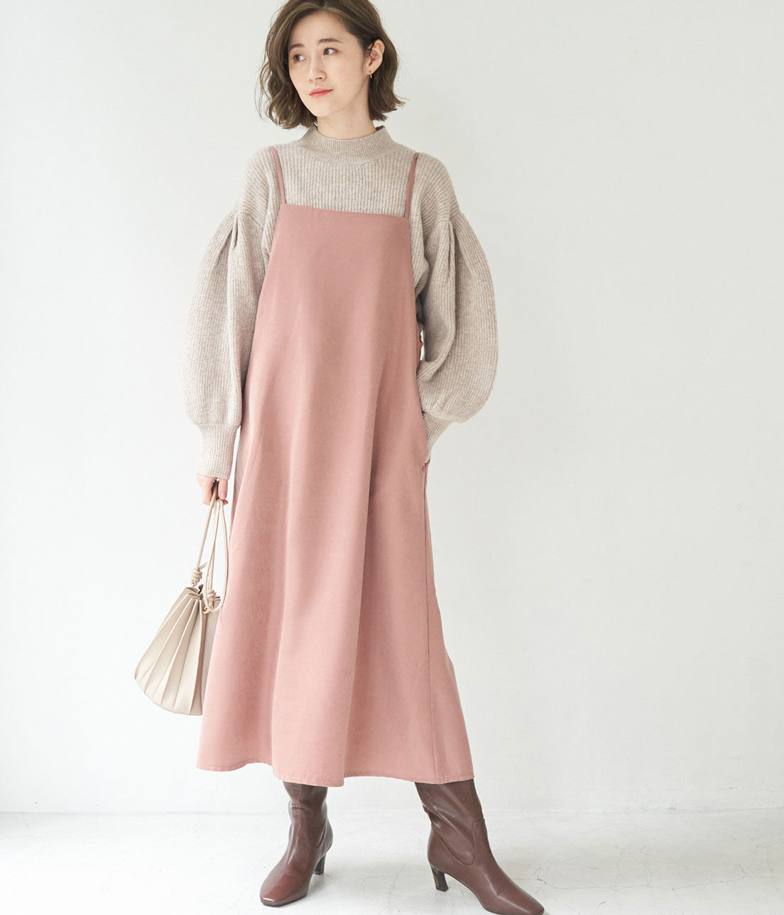 Rope&rsquo;Picnic「【WEB限定カラー:ピンク】微起毛エプロンキャミワンピース」|ワンピース|