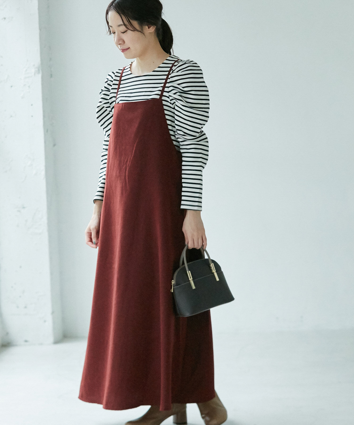 Rope&rsquo;Picnic「【WEB限定カラー:ピンク】微起毛エプロンキャミワンピース」|ワンピース|ワイン(66)