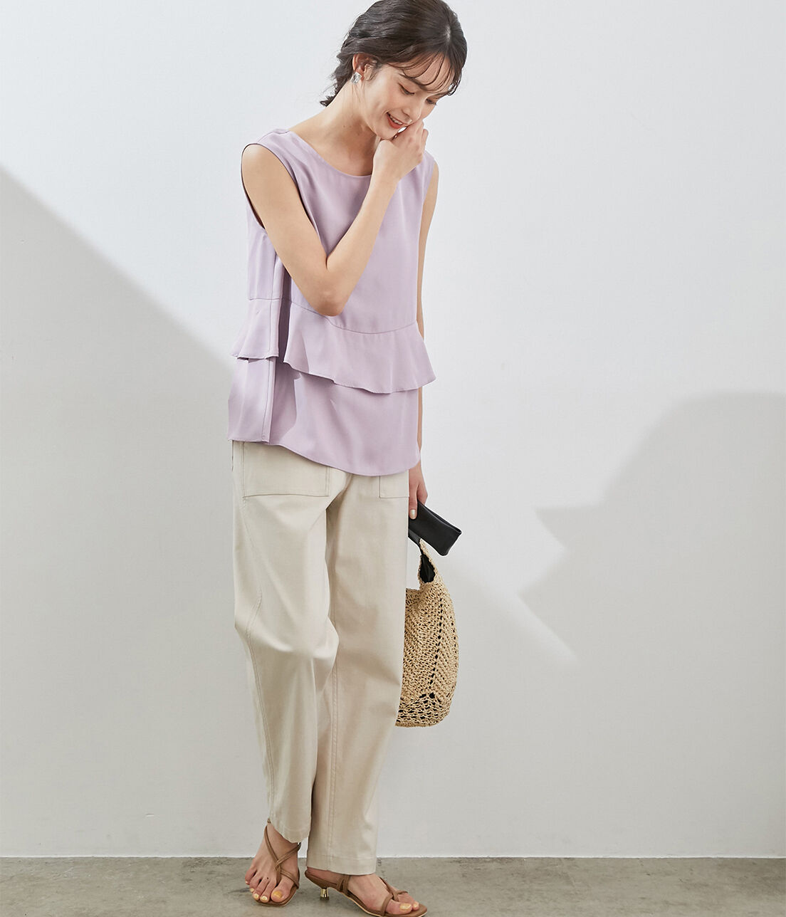 Rope&rsquo;Picnic「フリルペプラムバック釦ブラウス」|シャツ・ブラウス|