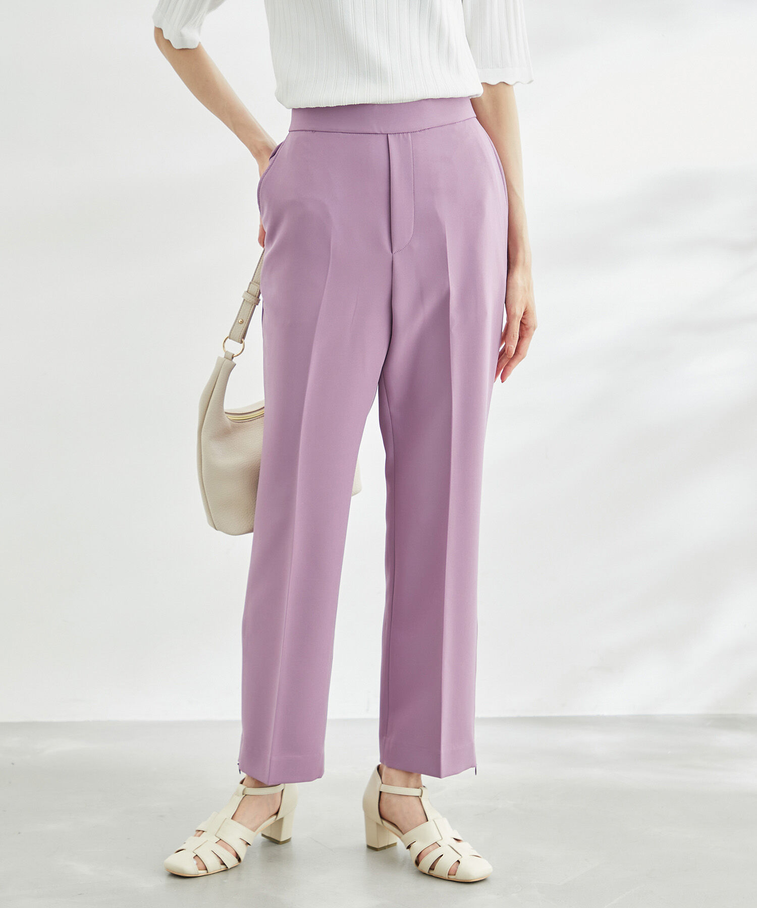 Rope&rsquo;Picnic「【ラク美】ファスナースリットカラーパンツ」|その他|パープル(50)