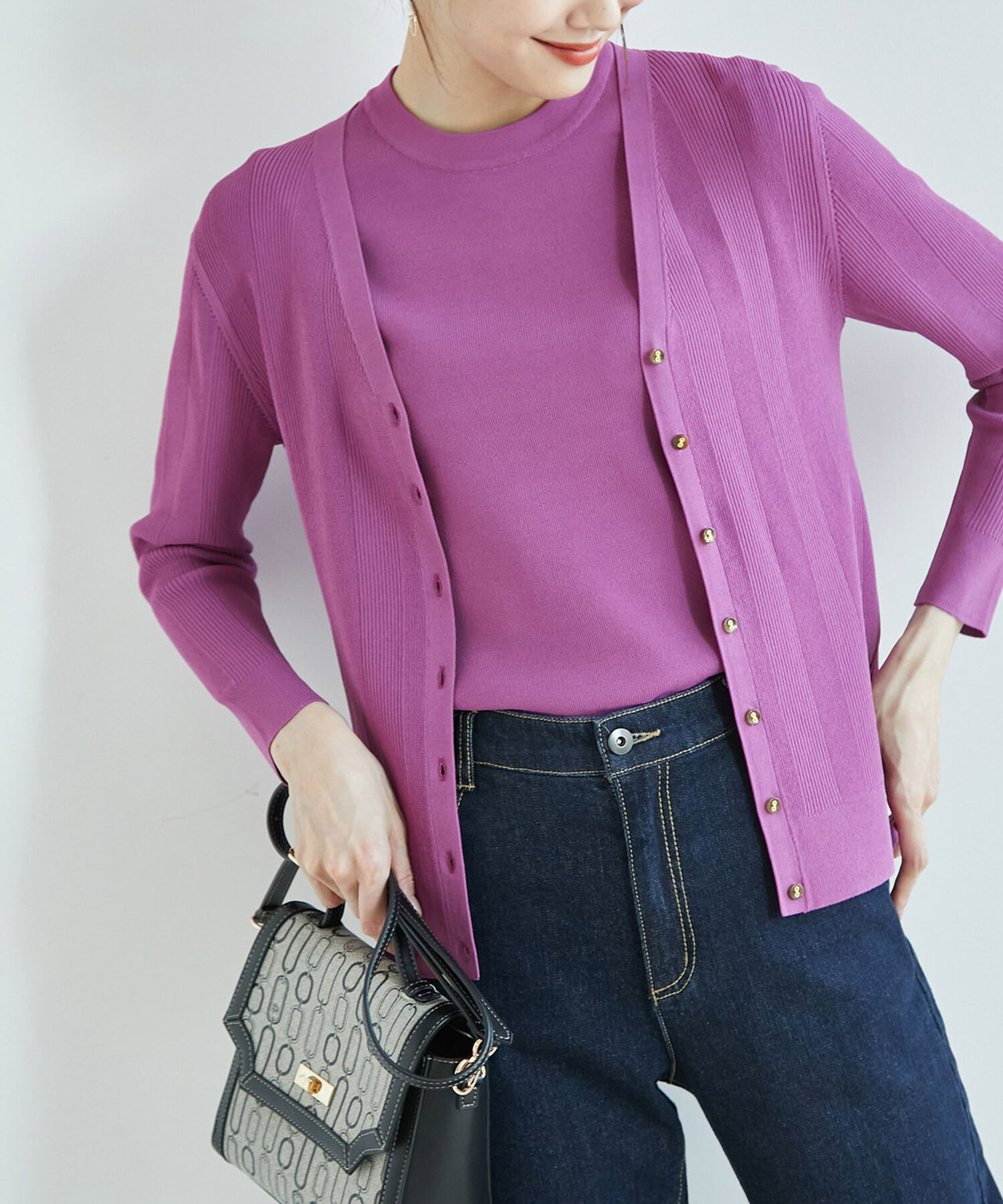 Rope&rsquo;Picnic「【WEB限定カラー:グリーン】ランダムリブニットカーディガン」|カーディガン|