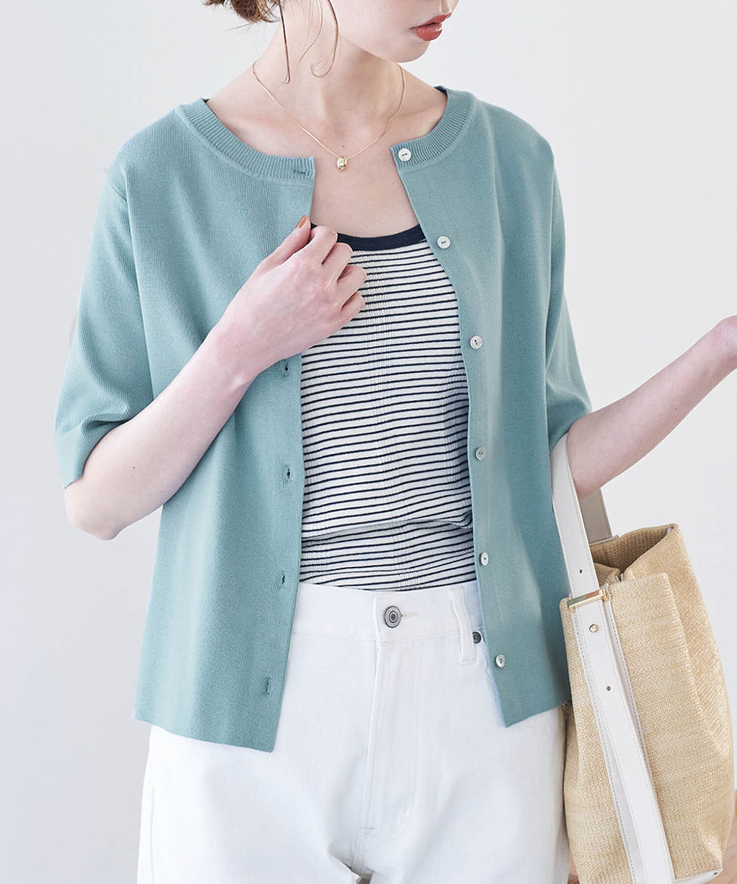 Rope&rsquo;Picnic「【2WAY】ハーフスリ－ブカーディガン」|カーディガン|サックス(48)