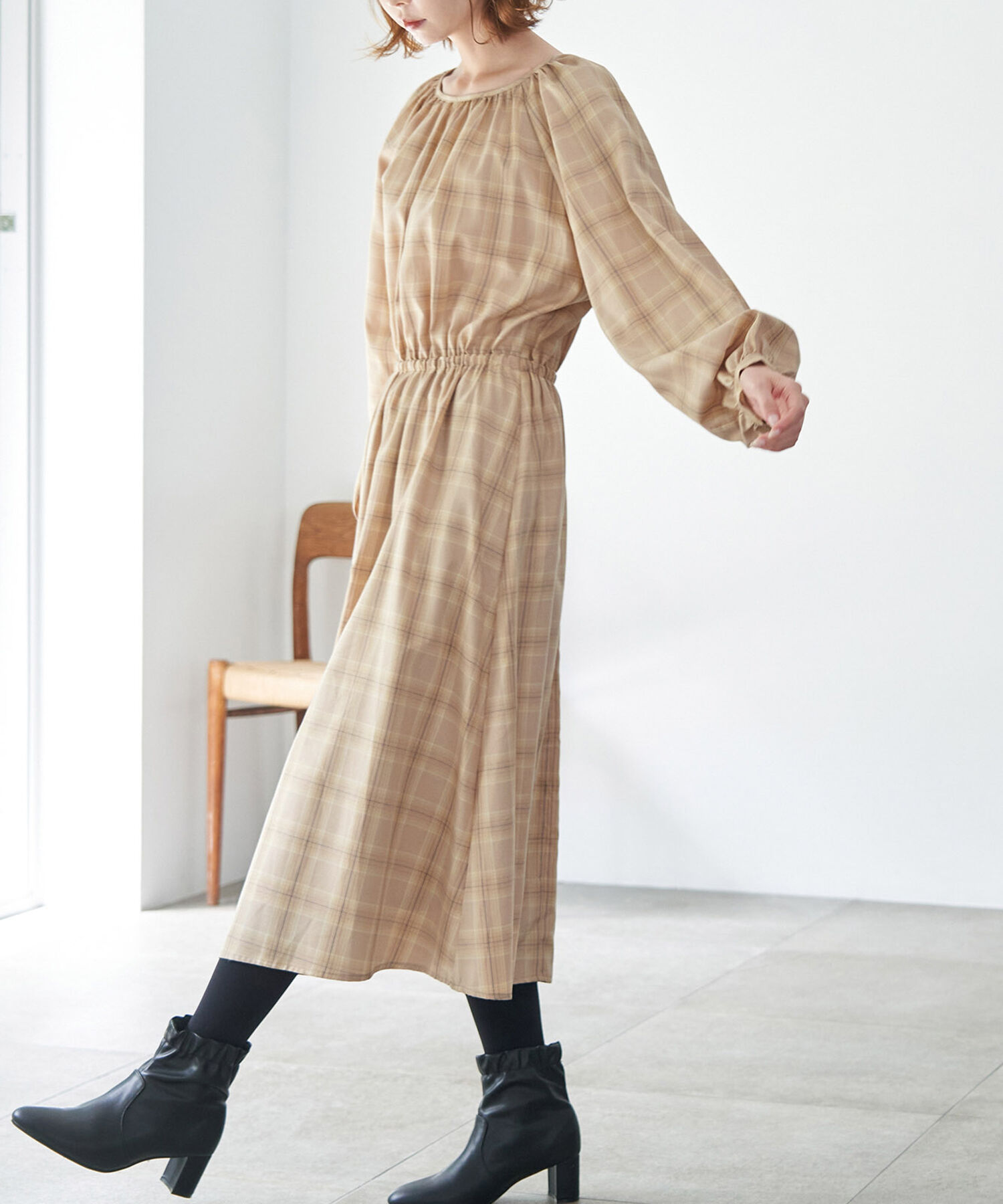 Rope&rsquo;Picnic「午後の紅茶&times;ROPE' PICNIC/チェックワンピース/リンクコーデ 」|ワンピース|ベージュ系(28)