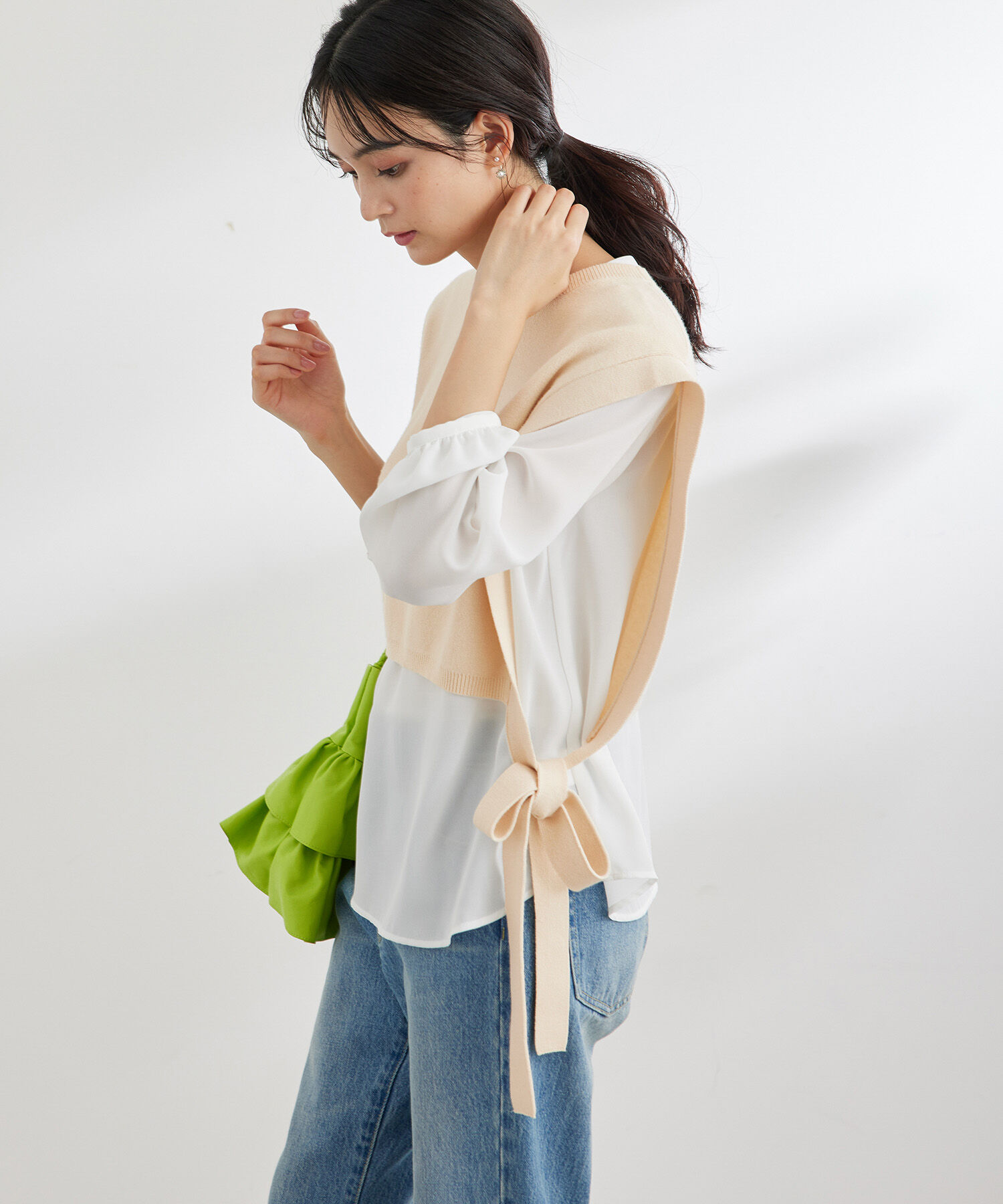 ROPE PICNIC PASSAGE「サイドリボンレイヤードベスト」|ベスト・ジレ|