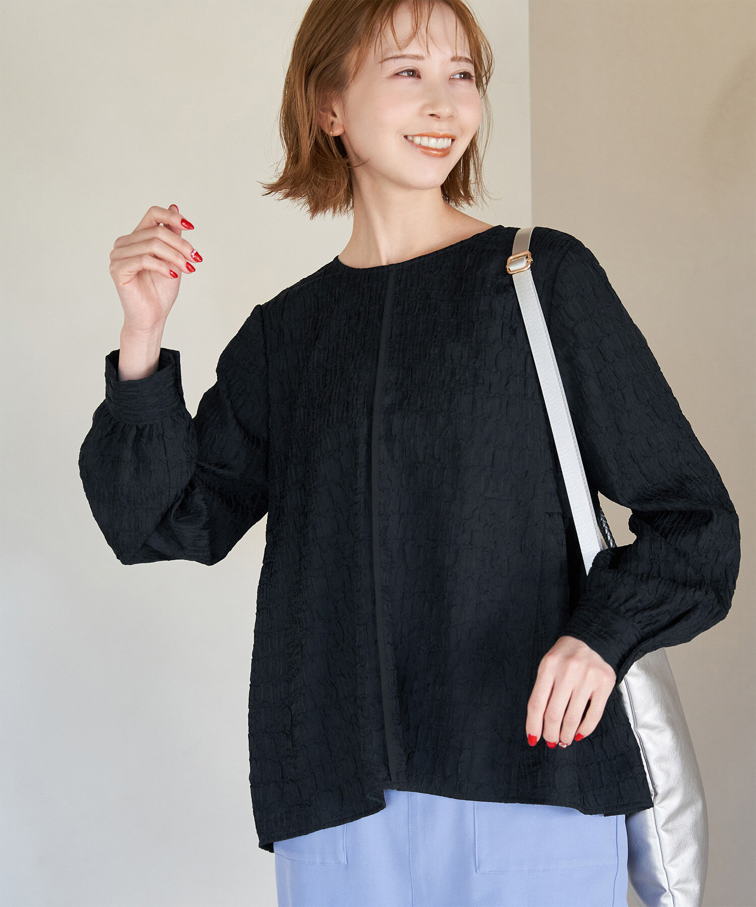 Rope&rsquo;Picnic「ジャガードチュニックブラウス」|シャツ・ブラウス|ネイビー(40)