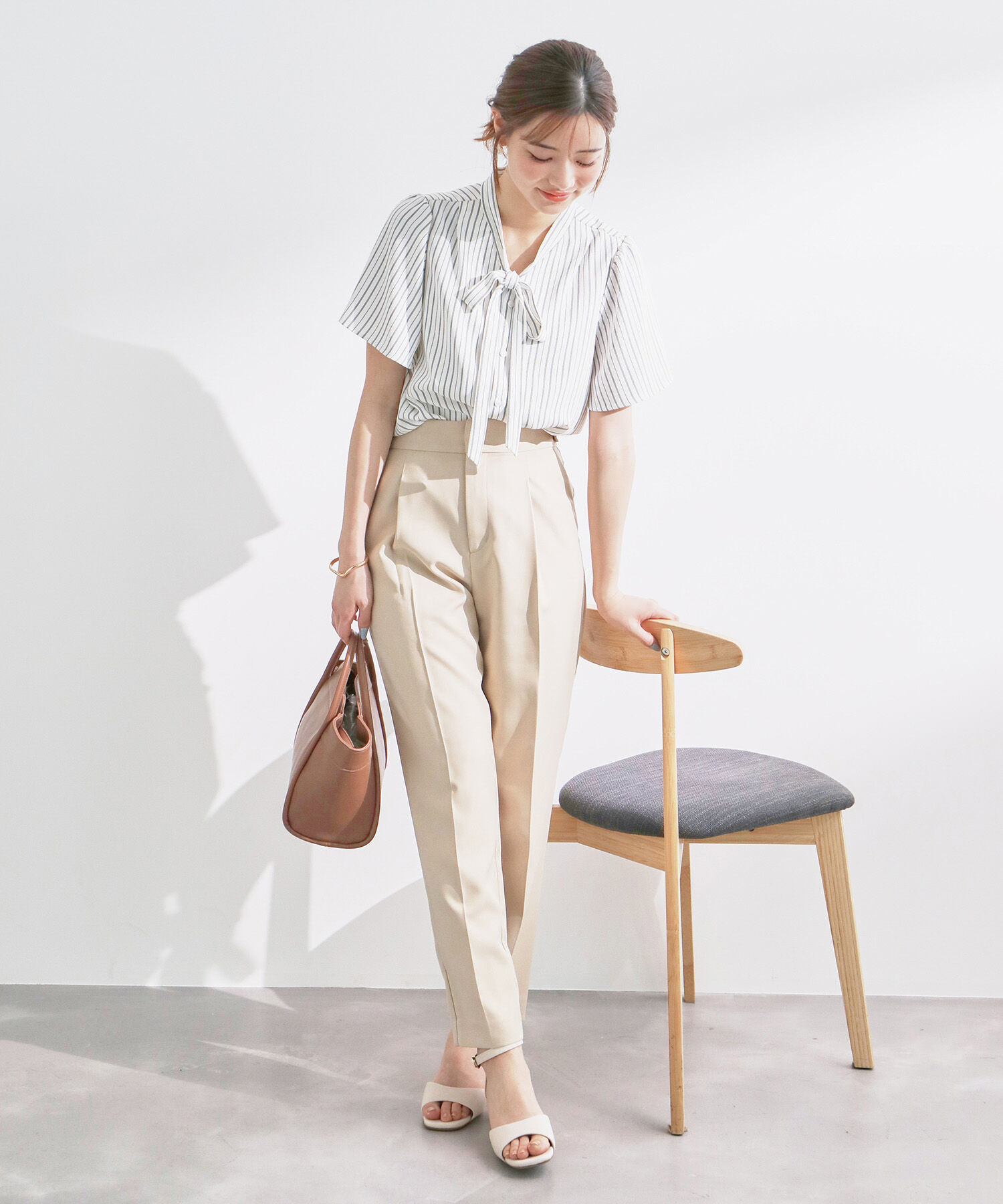 Rope&rsquo;Picnic「【ご好評につき追加生産&新色追加】サラサラリボンハーフスリーブブラウス」|シャツ・ブラウス|