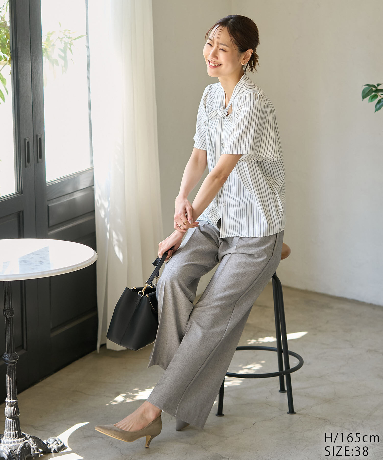 Rope&rsquo;Picnic「【ご好評につき追加生産&新色追加】サラサラリボンハーフスリーブブラウス」|シャツ・ブラウス|