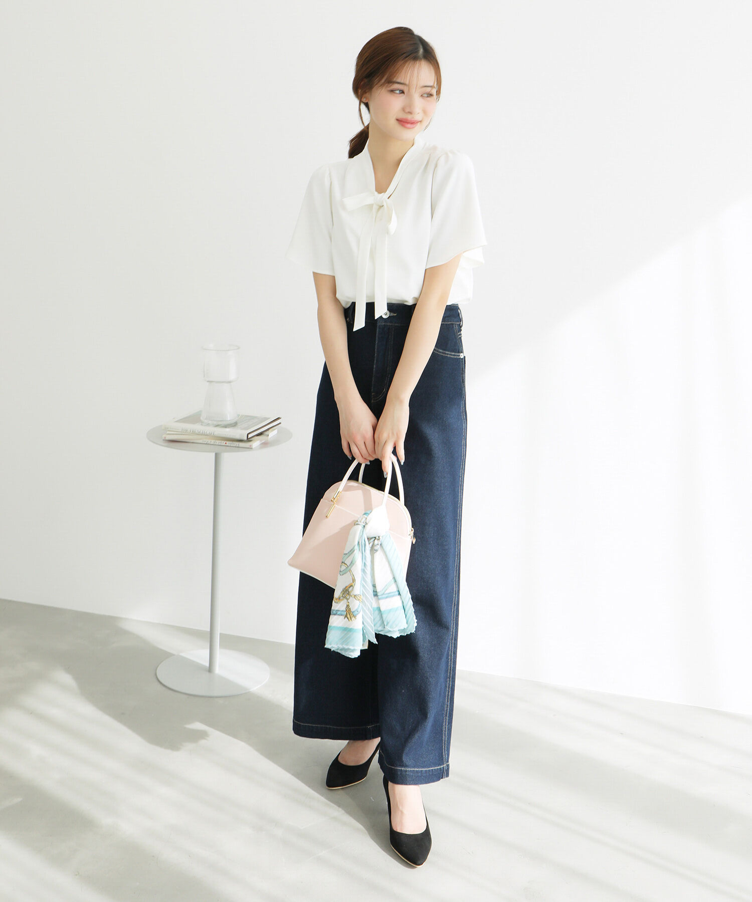 Rope&rsquo;Picnic「【ご好評につき追加生産&新色追加】サラサラリボンハーフスリーブブラウス」|シャツ・ブラウス|