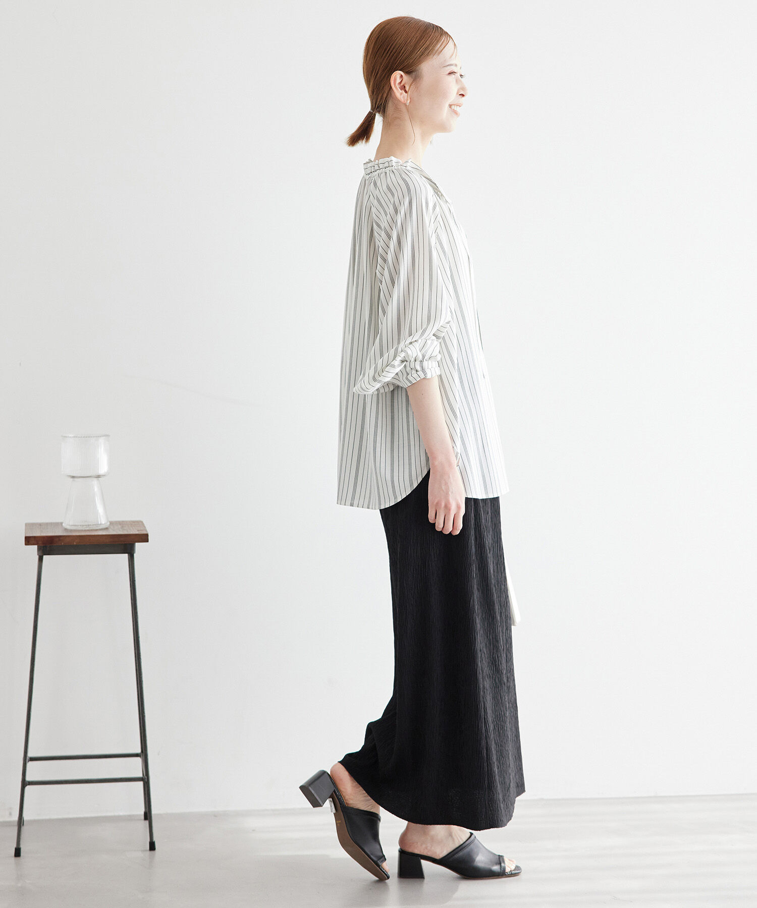 Rope&rsquo;Picnic「麻混スタンドフリルシャツ」|シャツ・ブラウス|