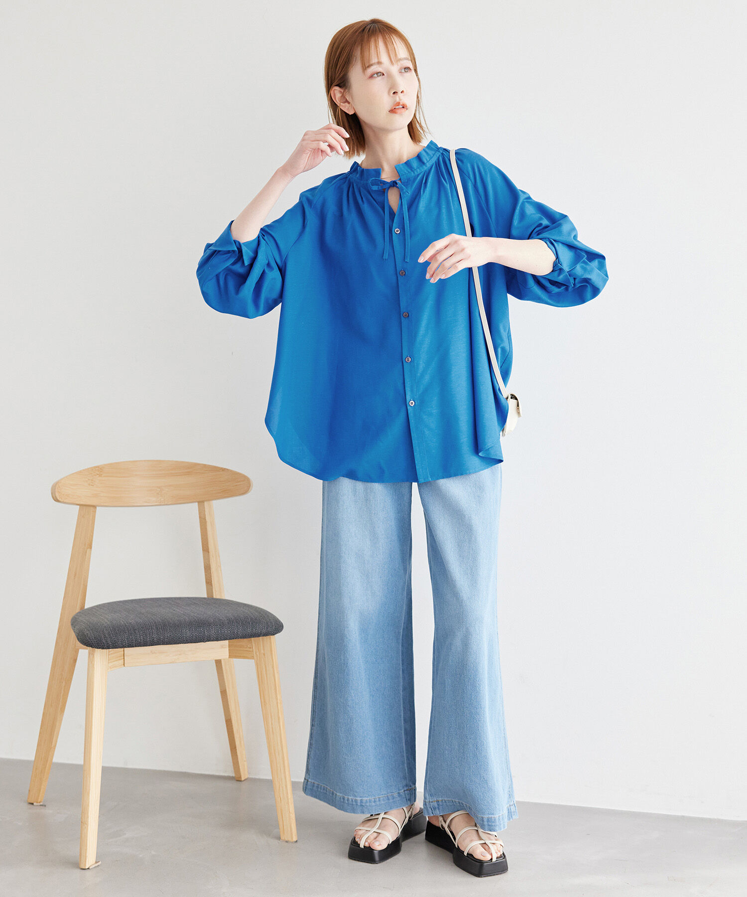 Rope&rsquo;Picnic「麻混スタンドフリルシャツ」|シャツ・ブラウス|