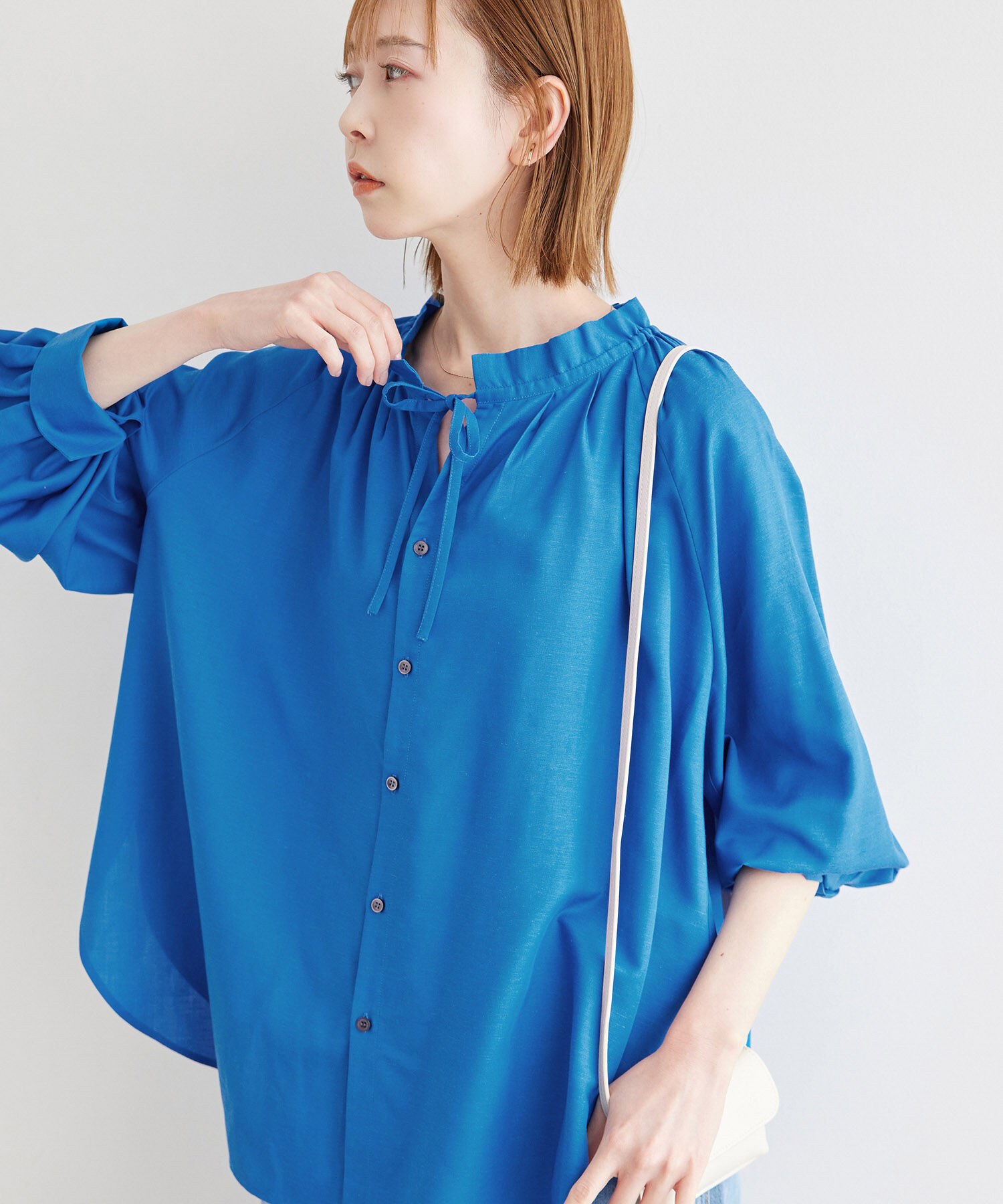 Rope&rsquo;Picnic「麻混スタンドフリルシャツ」|シャツ・ブラウス|