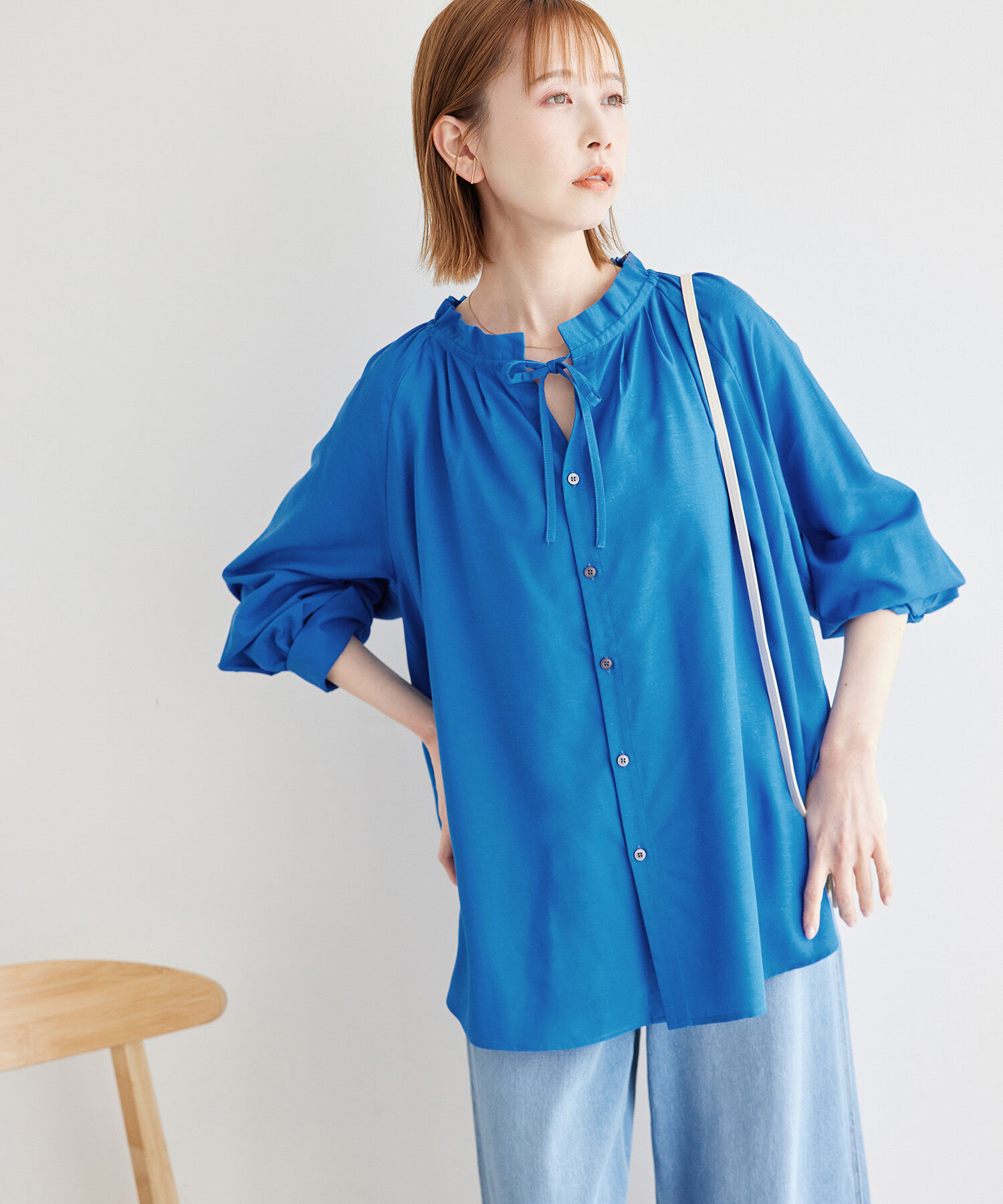 Rope&rsquo;Picnic「麻混スタンドフリルシャツ」|シャツ・ブラウス|