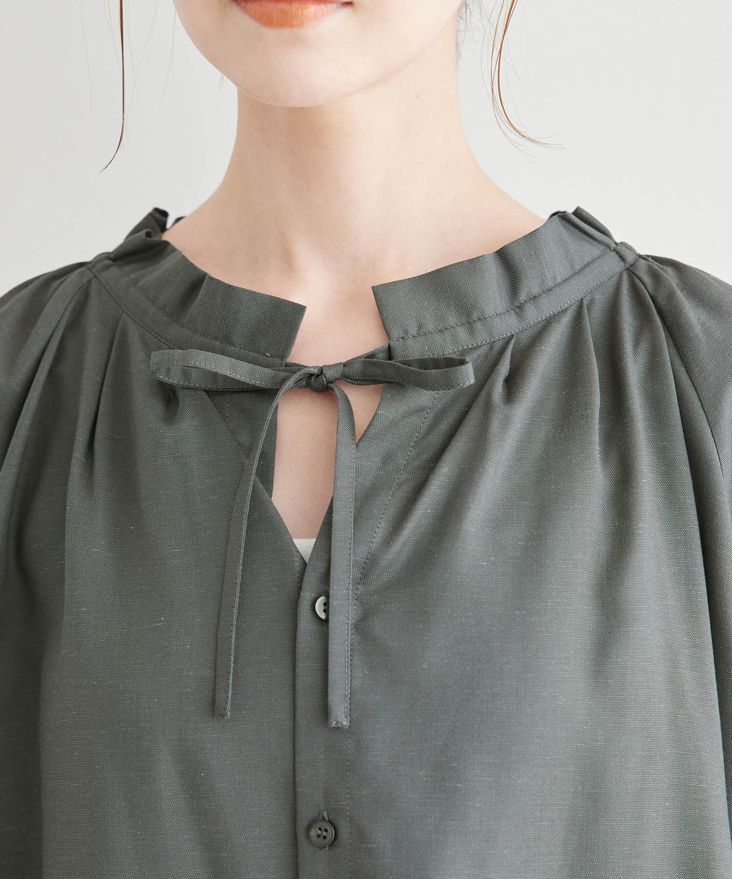 Rope&rsquo;Picnic「麻混スタンドフリルシャツ」|シャツ・ブラウス|