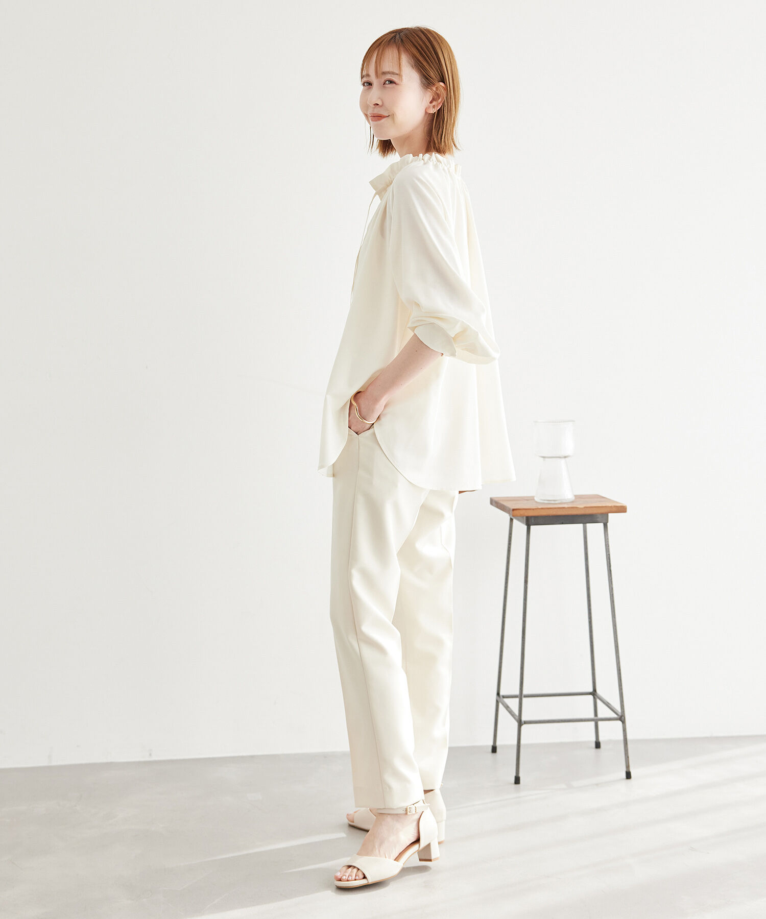 Rope&rsquo;Picnic「麻混スタンドフリルシャツ」|シャツ・ブラウス|